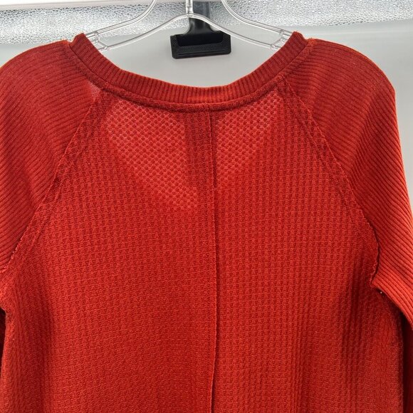 Chelsea & Theodore Waffle Knit Long Sleeve Top Burnt Orange Size Small - Picture 6 of 8